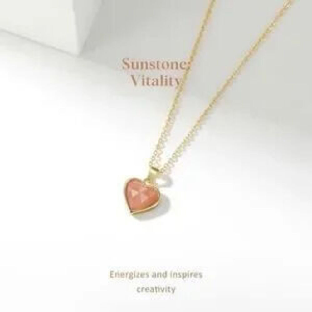 14K Gold Plated Sunstone Heart Necklace Natural Crystal Vitality Creativity
